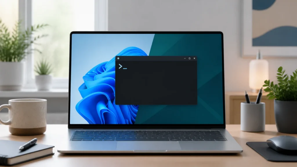 A bright editorial Windows workspace showing Windows and Linux tools blending together through WSL2.